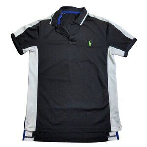 Polo Ralph Lauren Black Polo Shirt With White Stripes & Green Logo, Men's Small